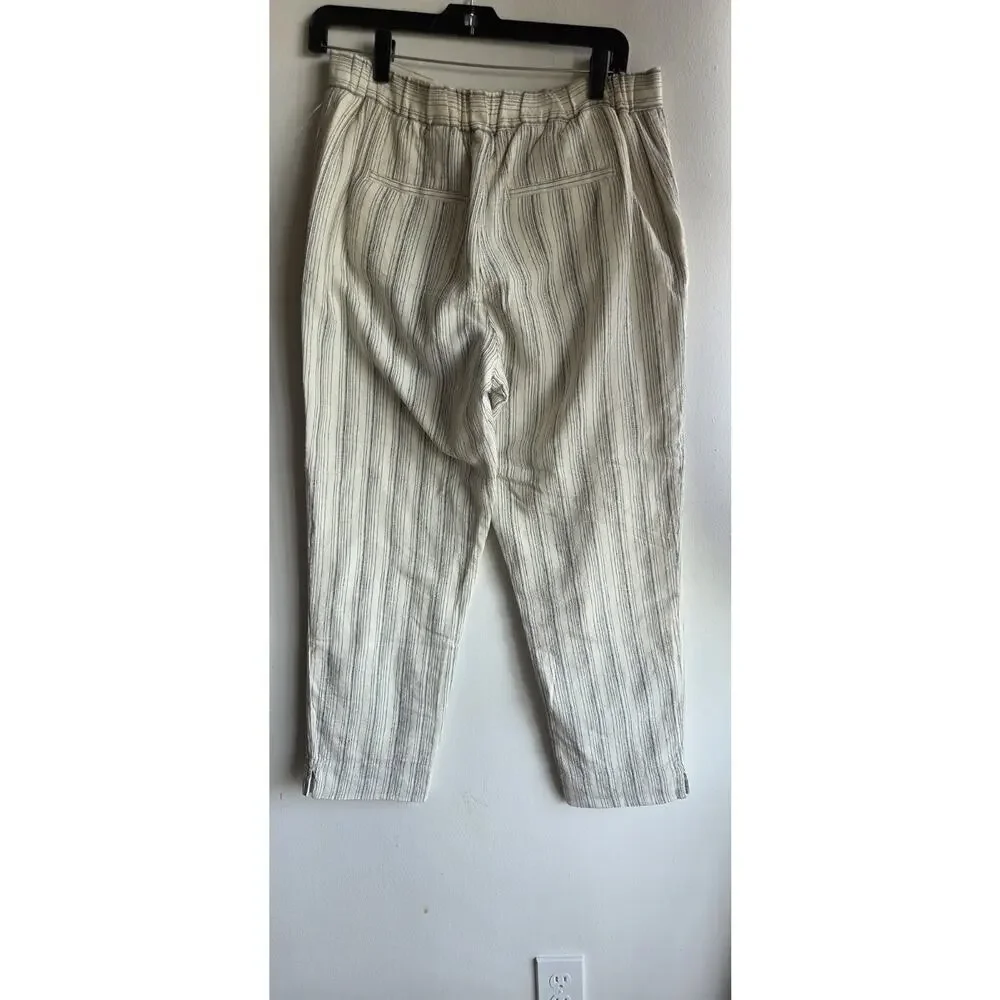 Banana Republic Women's Linen Striped Boho Chic Cottagecore Summer Pants, Size 6